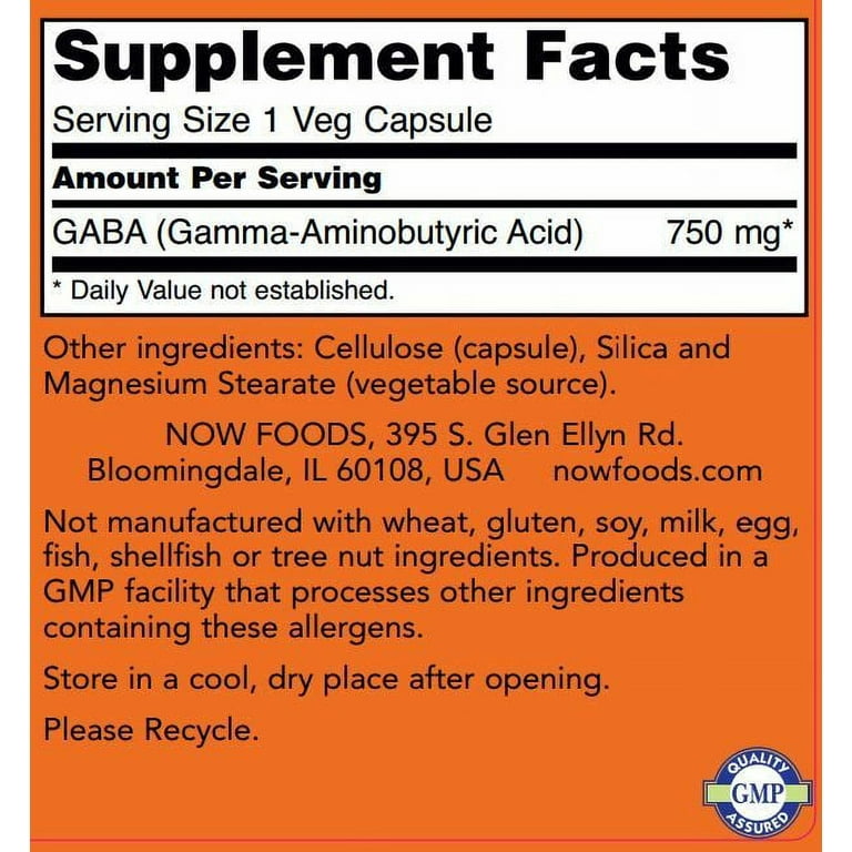 Now Foods, GABA, 750 mg, 100 Vcaps - 5 Packs - Walmart.com