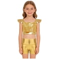 thumbnail image 3 of Xnihocha Girls Metallic Crop Tops with Shiny Shorts Cheer Outfit 2 Piece Dance Costumes for Ballet Gymnastics Gold 12, 3 of 7