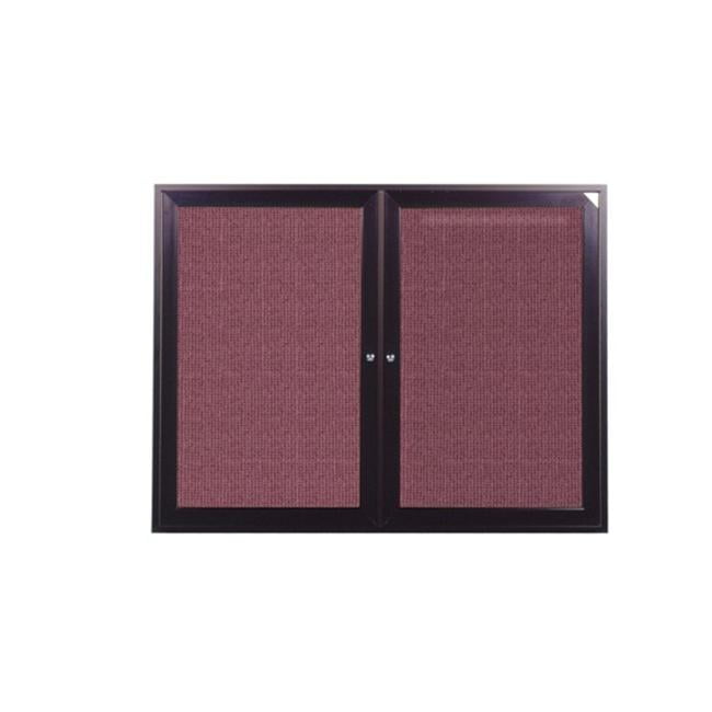 48 in. x 60 in. 2Door Bronze Aluminum Frame Enclosed Fabric Tackboard Merlot