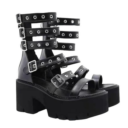 

1 Pair Thick Bottom Sandals Stylish Sandals Stylish Female Footwear (Black)