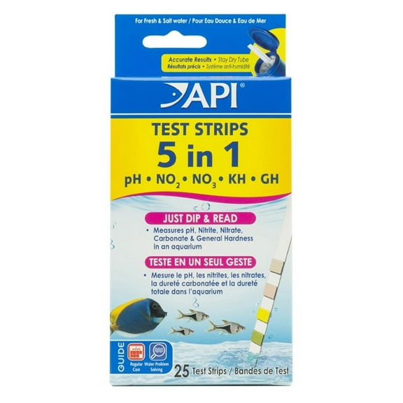 API 5 in 1 Aquarium Test Strips for Freshwater and Saltwater Aquariums [Aquarium Water Test Kits, Aquarium Supplies] 75 count (3 x 25 ct)