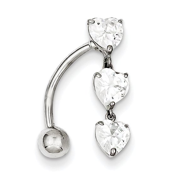 10k 5mm White Gold Heart Belly Button Rings Screw Navel Bars Body Piercing Naval