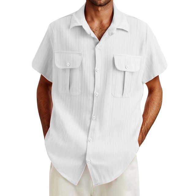 Haut Décontracté Mode Homme Chemise Confortable Couleur Unie Chemise à Boutons Manches Courtes
