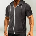 thumbnail image 2 of Men's Short Sleeve Hoodies Solid Color Zip Up Jackets with Hood Dark Gray S, 2 of 5
