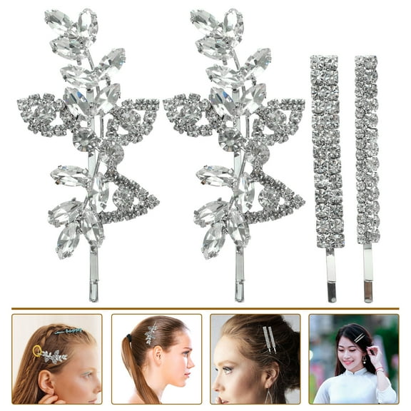 KONTONTY 4pcs Assorted Color Rhinestone Hair Clips Decorative Bobby Pins for Women's Durable Metal Hair Accessories