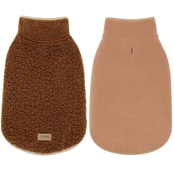 Abrigo para perro cyeollo reversible con cuello alto grueso, forro polar marrón S