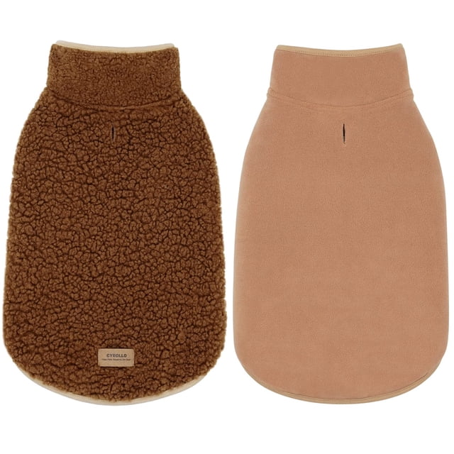 Abrigo para perro cyeollo reversible con cuello alto grueso, forro polar marrón S