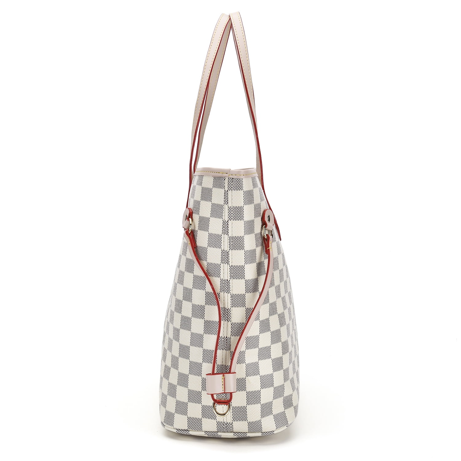 Richports Checkered Tote Shoulder Bag with Inner Pouch with Women's Rose Gold-Tone Bracelet Watch, Size: Large, Beige