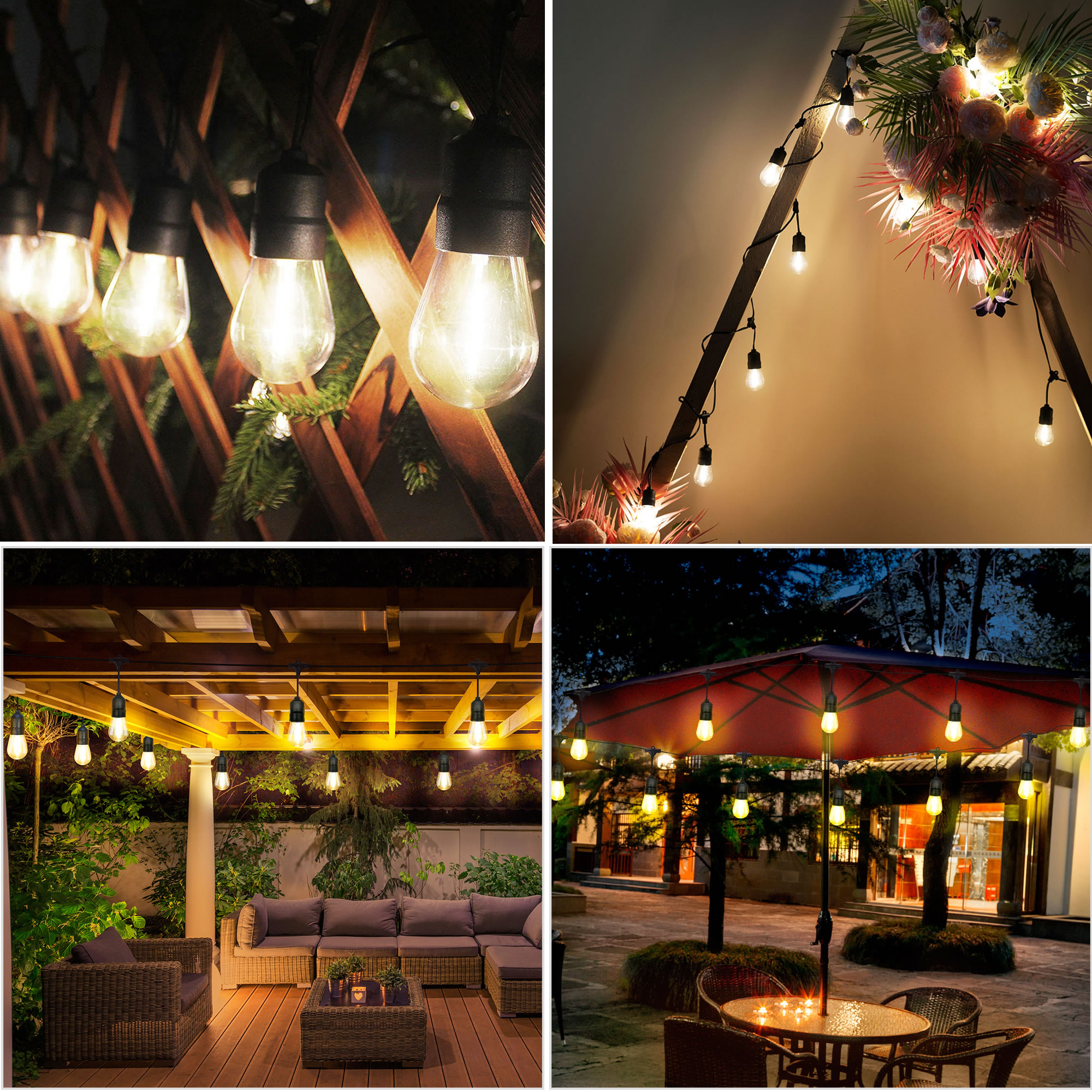 62ft Warm White Waterproof LED Outdoor String Lights for Backyard Garden Patio Gazebo - image 5 of 7