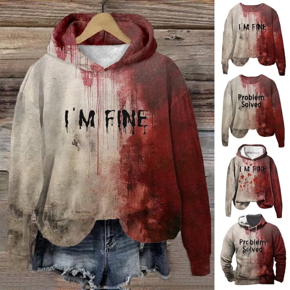 Joernso Unisex Hoodie Bloodstain Print Halloween Haunted House Cosplay Top Drawstring Hooded Pocket Long Sleeves Loose Hoodie