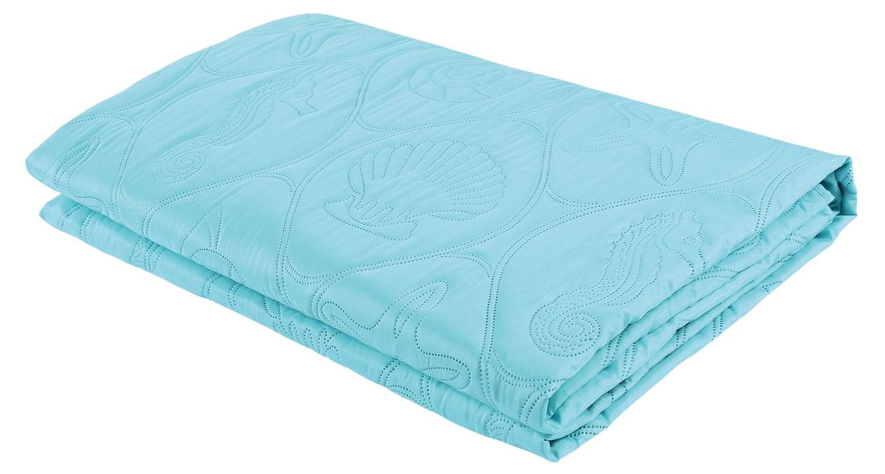 3 PCS Shell & Seahorse Stitched Pinsonic Reversible All Season Soft Microfiber Bedspread Quilt Coverlet Oversize Turquoise Color Queen Size
