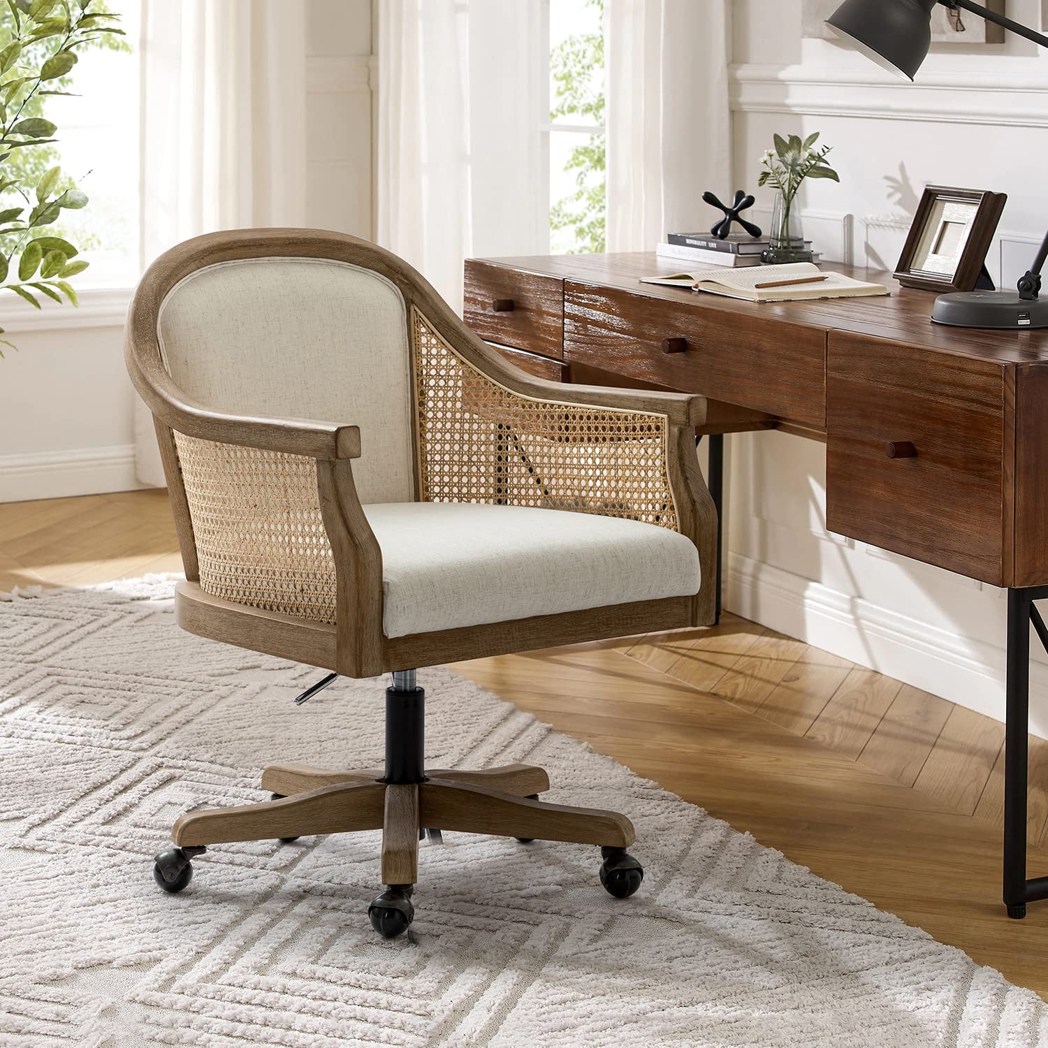 rattan desk chair vintage upholstered product