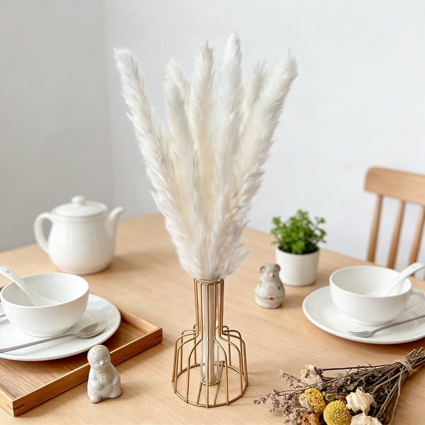 Paquete de 8 Tallos de Hierba Pampas Falsa con Jarrón, 32cm Ramas Florales Boho en Rosa y Blanco para Centro de Mesa de Boda, Decoración para Fiesta de Casa de Campo