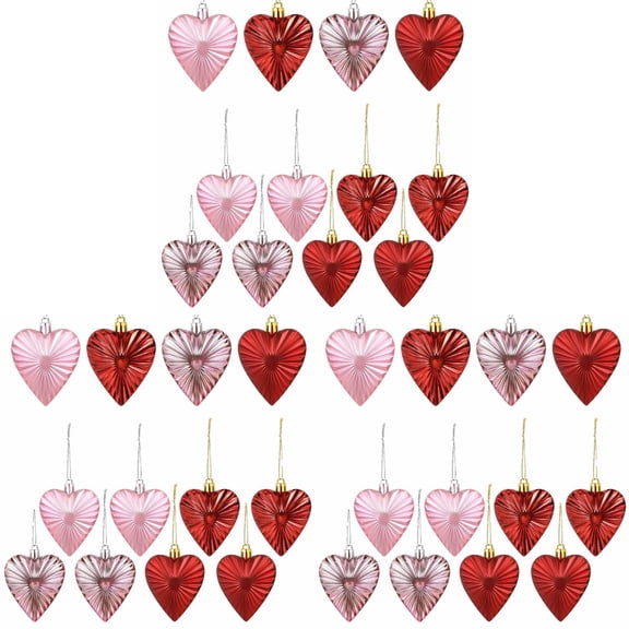 24Pcs Heart Ornaments for Valentine's & Christmas Decor - 5.1 Inch Irregular Heart Shaped Hanging Baubles for Tree, Home, Wedding & Party Decorations