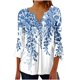 thumbnail image 2 of ICHUANYI Clearance Women's Casual Trumpet 3/4 Sleeve Printed Buttoned Basic Ruched Corset Tunic Tops Pleated T-shirts Blouses(Light Blue, M) ICHUANYI WER2023081009972, 2 of 5