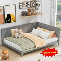Tcbosik Full Size Daybed, Modern L-Shaped Bed Frame, Sofa Bed for Living Room, Guest Room, Bedroom, Wood Slats Support, No Box Spring Needed, Gray