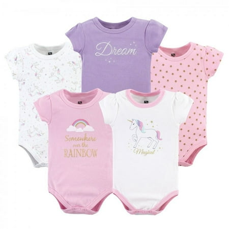 UPC: 0660168530155 | Hudson Baby Infant Girl Cotton Bodysuits 5pk  Magical Unicorn  0-3 Months