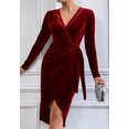 thumbnail image 2 of Velvet Long Sleeve Wrap Bodycon Dress for Women Above Knee Length, 2 of 5