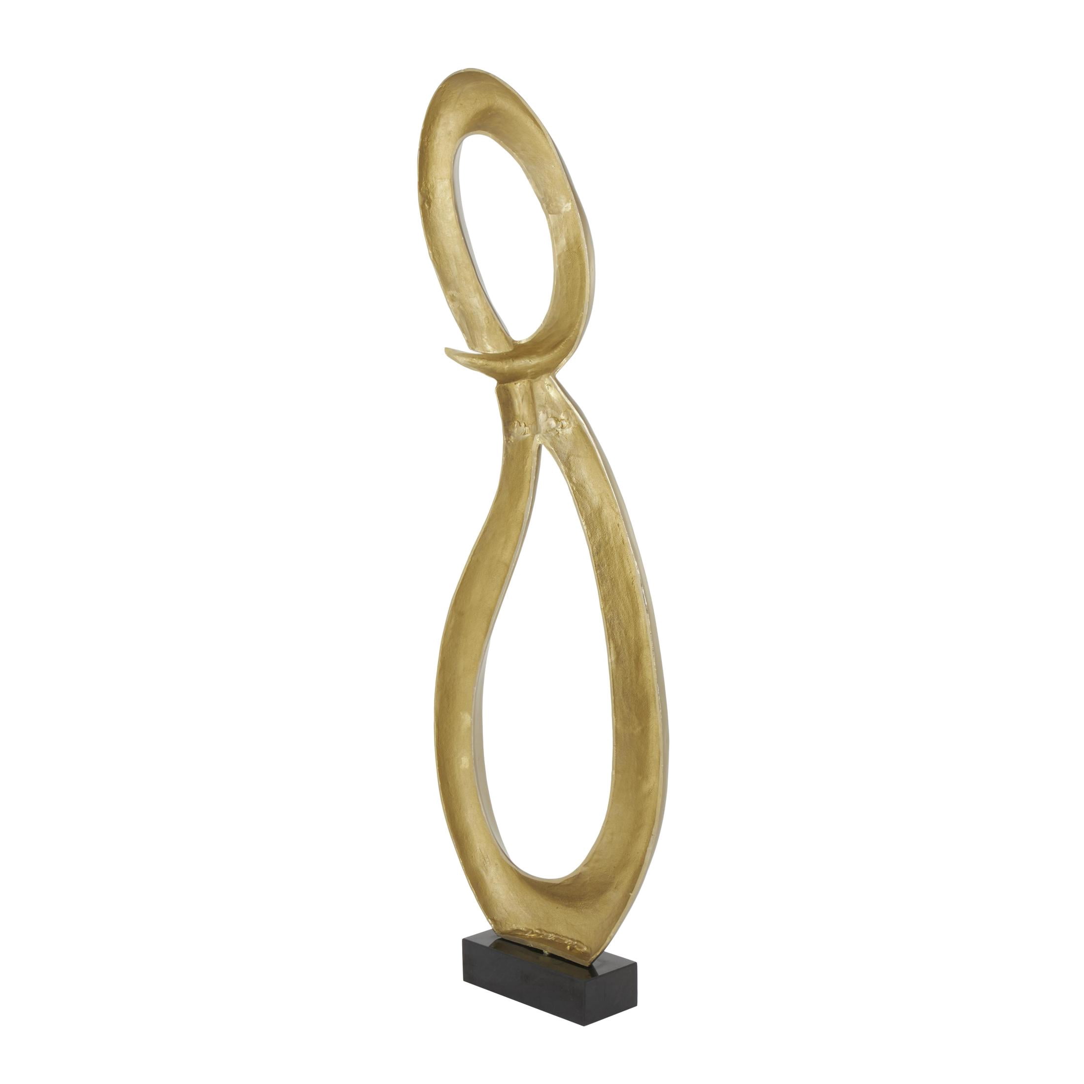 22" x 62" Gold Aluminum Metal Tall Looped Floor Abstract Sculpture with Black Marble Base, by DecMode