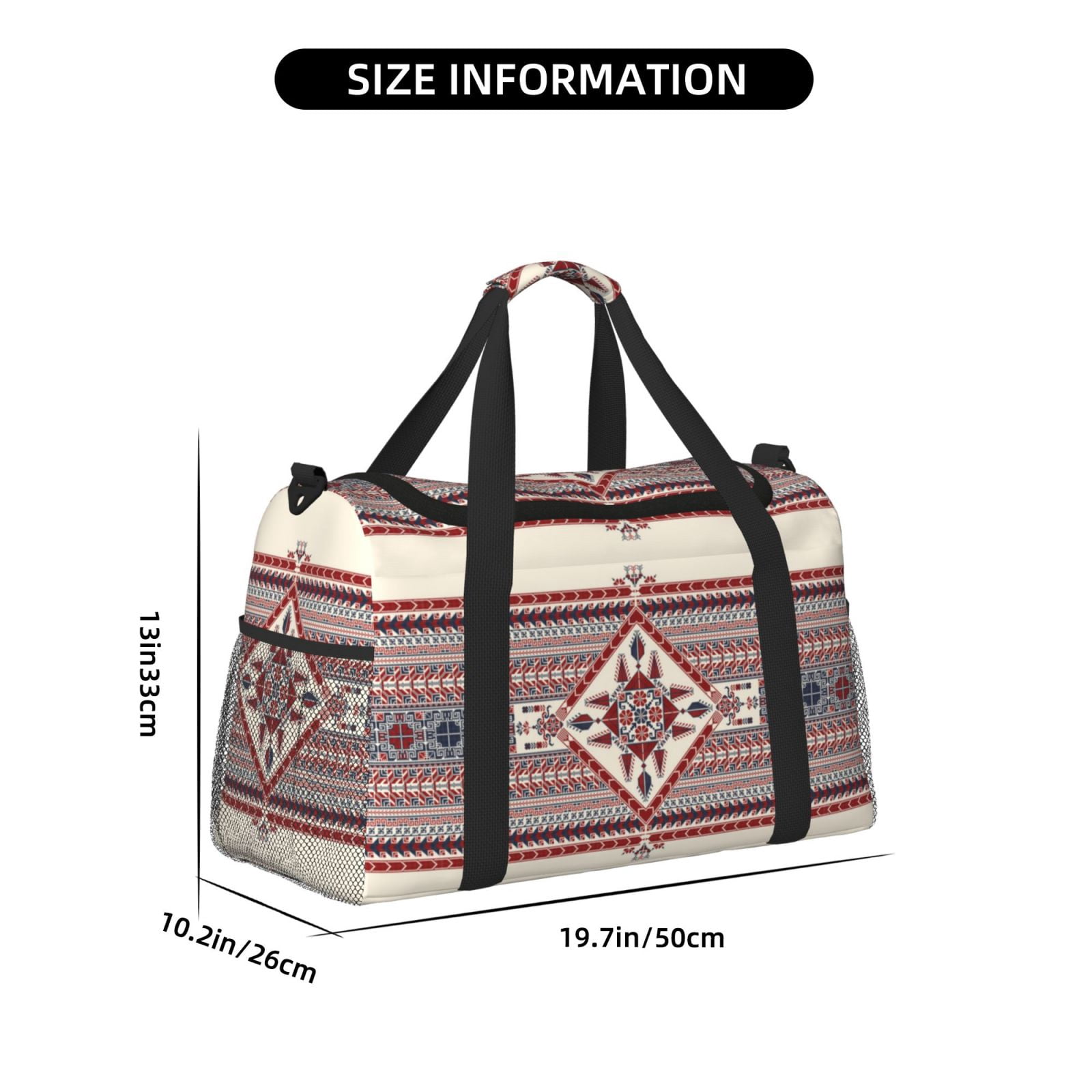 Fuzoiu Fashion Tatreez Print Travel Duffle Bag,Carry On Tote Bags,Duffel Bag,Sport Gym Bag, Hospital Bag for Labor and Delivery, Overnight Bag,Luggage Bag