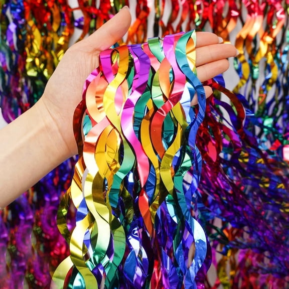 Shiny Rainbow Foil Fringe Curtain Wavy Rainbow Tinsel Streamer Backdrop for Party Decorations Birthday Wedding Graduation Baby Shower 3 Packs