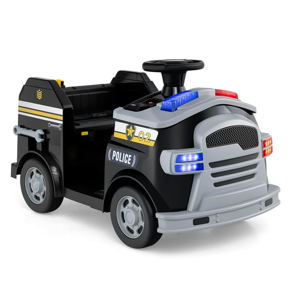 Costway 12V Kids Ride on Fire Truck Toddler Fire Toy Car with Shovel & Wrench Black