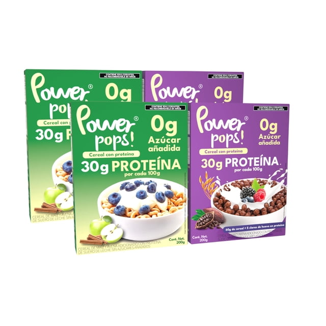 4 Pack Power Pops! Cereal de proteína de suero de leche sin azúcar Chocolate y Manzana