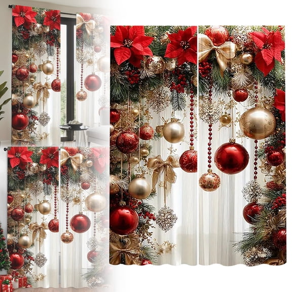 Blackout Curtains,Merry Christmas Theme Curtains Red And Gold Holiday Curtains And Gold Decoration Suitable For Living Room Bedroom Study Home Decoration