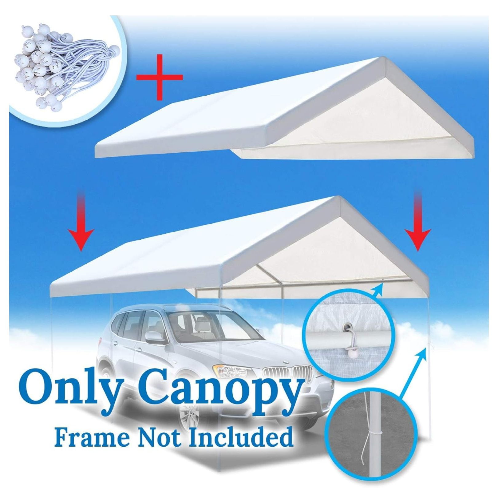 10'x20' Carport Replacement Canopy Garage Top Tarp Shelter Cover, Canopy ONLY (w/Edge)