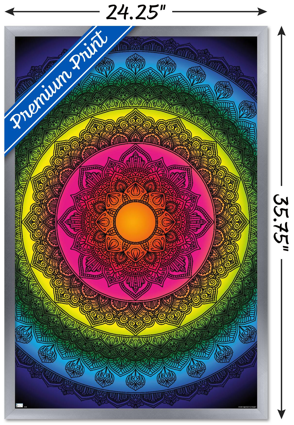 Delyth Angharad - Rainbow Mandalas Wall Poster, 22.375" x 34" Framed