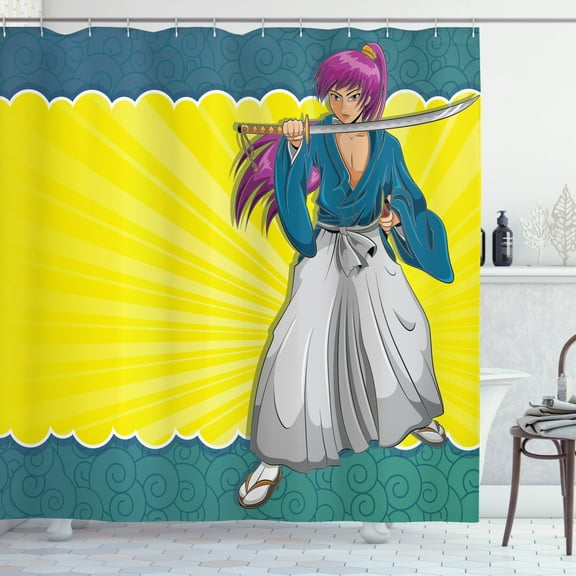 Ambesonne Anime Shower Curtain, Manga Style Samurai Girl, 69"Wx70"L, Multicolor