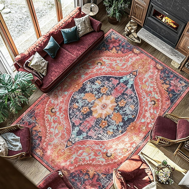 Area Rugs for Entryway x Lightweight Machine Washable Rug Vintage Area Rugs for Bedroom Neutral Bathroom Mat Indoor Carpet for Playroom Office Living Room(Grey xft)