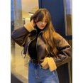 thumbnail image 5 of HH TRAF Chaqueta de invierno de manga larga gruesa a la moda para mujer, abrigo con solapa corta y cinturón con cremallera, abrigo de piel sintética de polar para mujer, 5 of 5