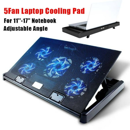 5 Fans Blue LED USB Port Cooling Stand Pad Cooler For 11