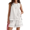 thumbnail image 2 of Women'S Two Piece Short Sets Sleeveless Tank Tops Drawstring Elastic Waist Shorts with Pockets White M, 2 of 8