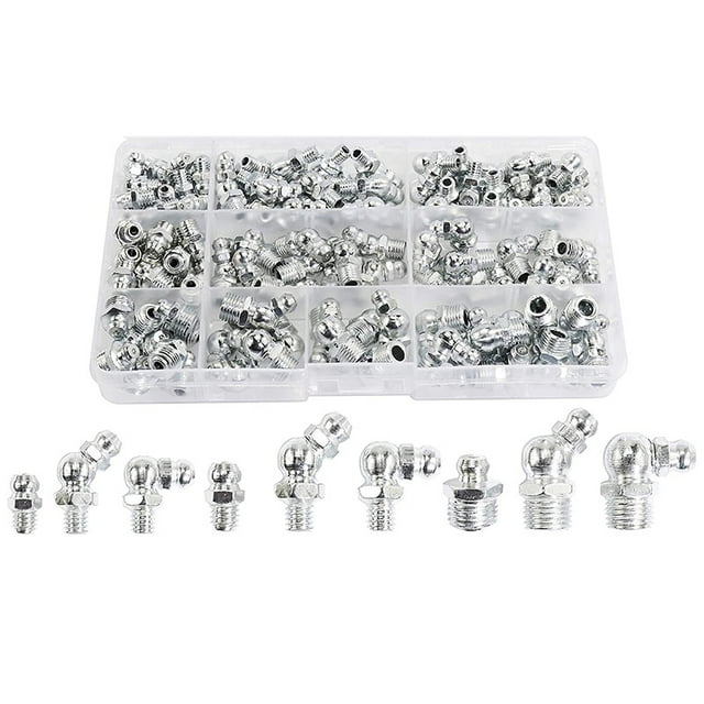 115Pcs Acier Zerk Graisse Raccords Filetés Assortiment Kit, Droit, 90 Degrés, Angle de 45 Degrés (M6, M8, M10)