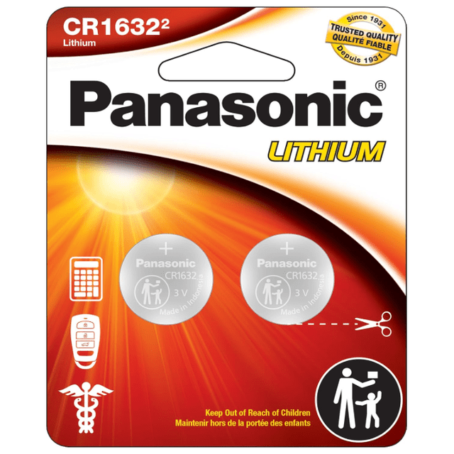 Panasonic CR1632 3V Long-Lasting Lithium Coin Cell Batteries, Child-Resistant, Standards-Compliant Packaging, 2-Pack