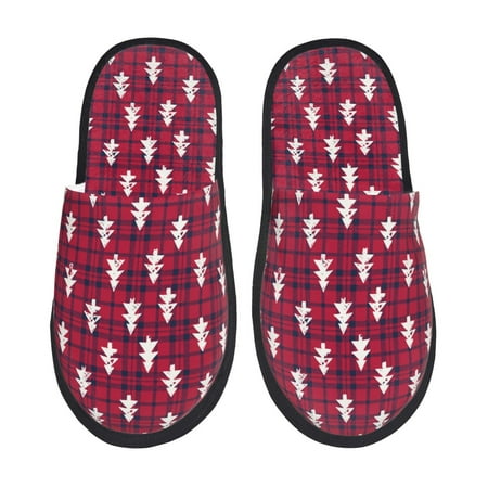 Balery white Tree red plaid Slient Indoor Furry Fleece Comfort House Shoes Soft Non-Slip Home Shoes Cotton slippers House Slippers-- Medium