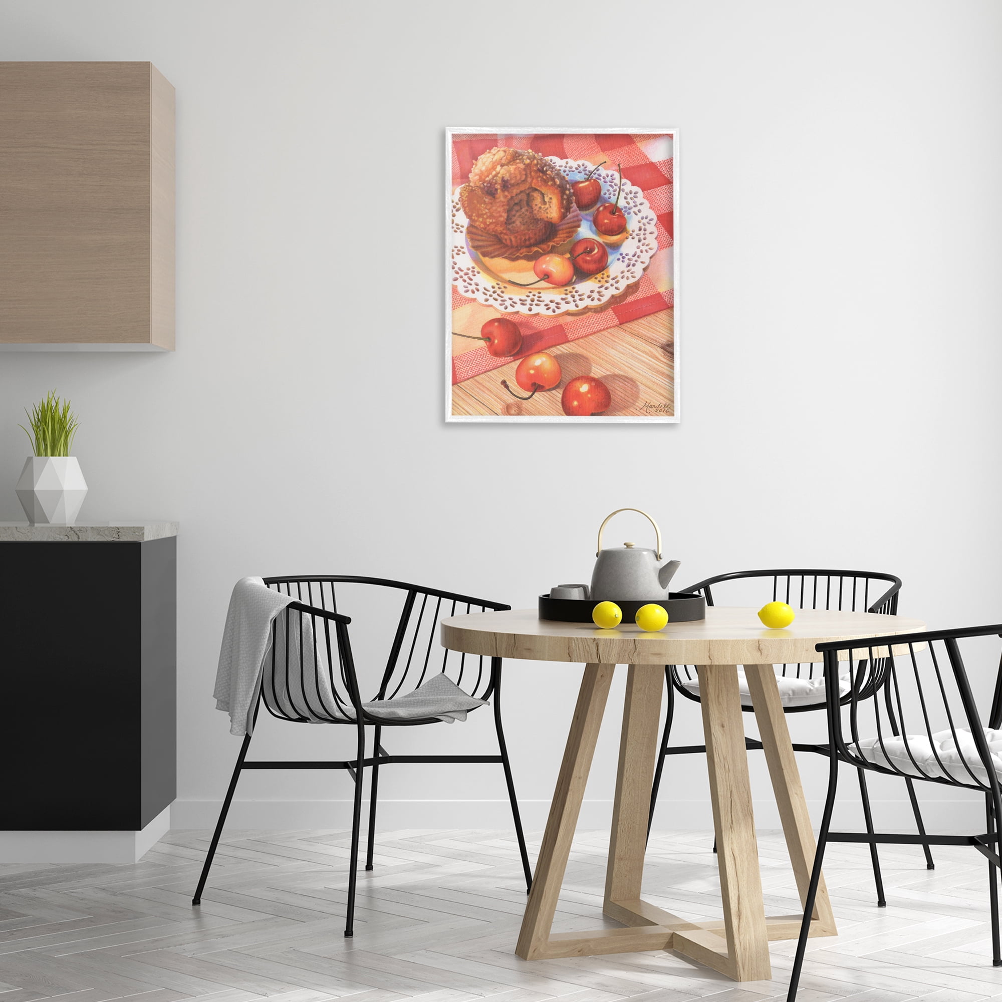 Stupell Industries Country Cherries & Muffin Food & Beverage Painting White Framed Art Print Wall Art, 24 x 30