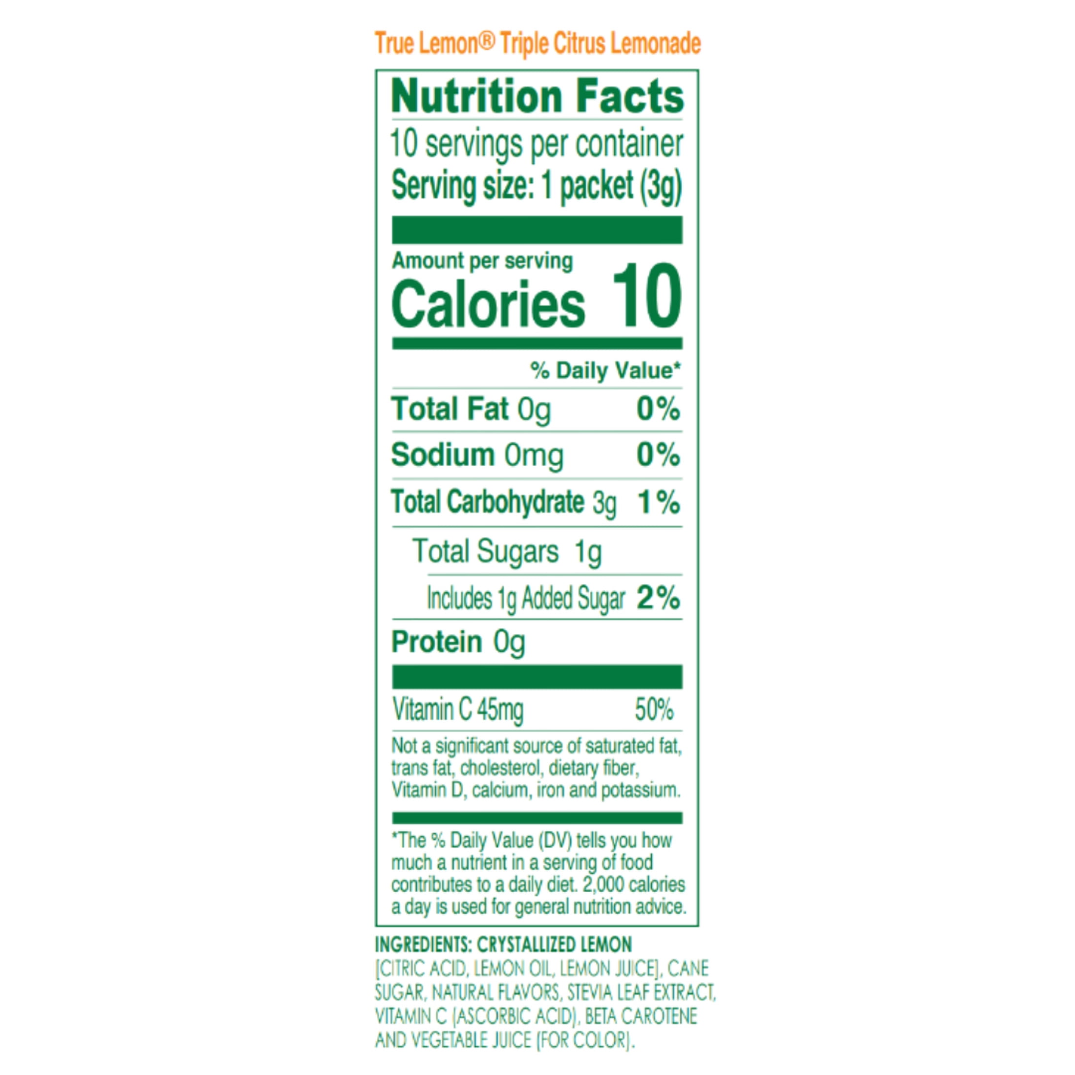(12 pack) True Lemon Triple Citrus Lemonade Drink Mix, 10 Calories, No Artificial Sweetners, 10 Count