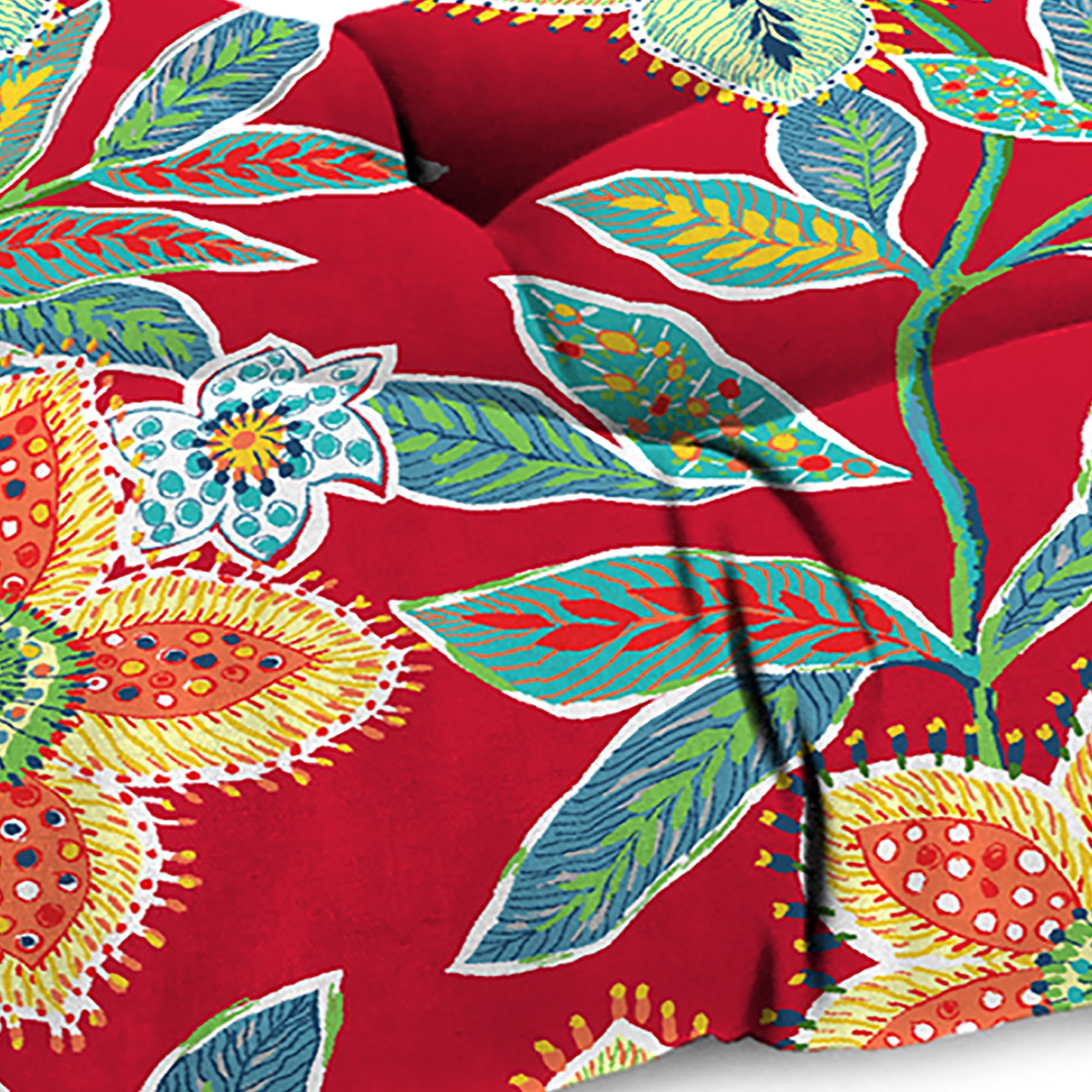 Jordan Manufacturing 44" x 18" Leathra Red Floral Rectangular Tufted Contoured Outdoor Wicker Settee Bench Cushion