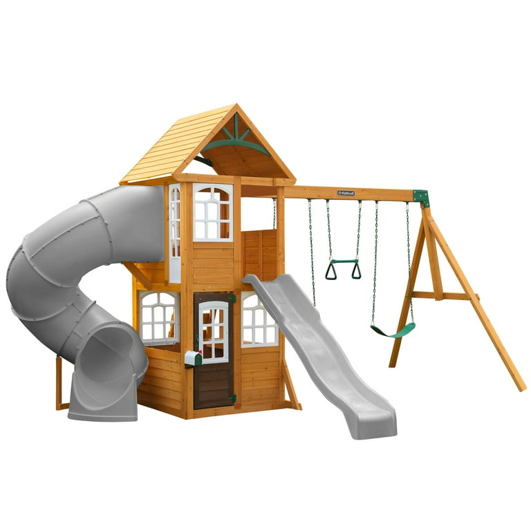 KidKraft Sterling Falls Wooden Swing Set Playset with Clubhouse