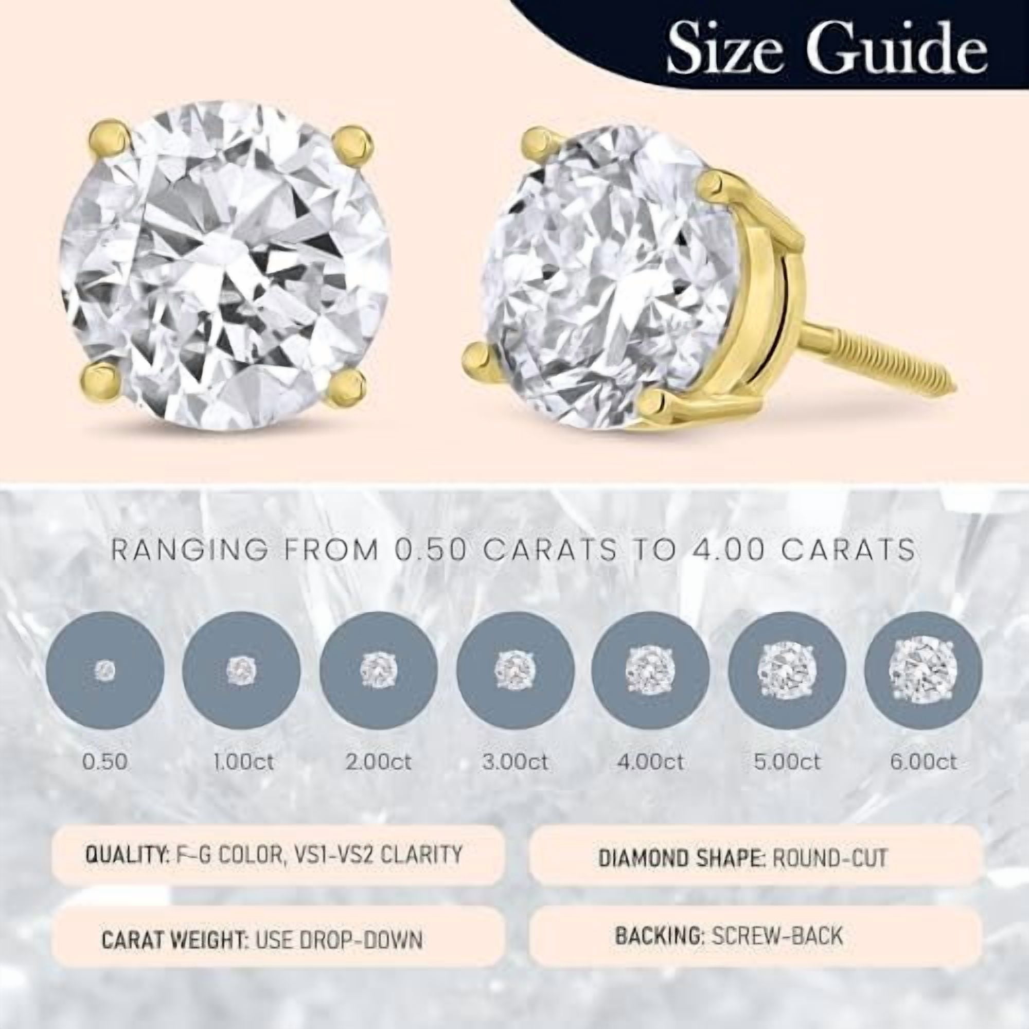 The Diamond Channel CERTIFIED 1 to 6 Carat LAB GROWN Solitaire Diamond Stud Earrings Round Cut 4 Prong Screw Back (F-G Color, VS1-VS2 Eye Clean Clarity)