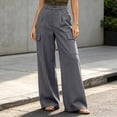thumbnail image 2 of Women's Wide Leg Cargo Dress Pants High Rise Pleated Casual Suit Trousers Multi Pockets Work office Slacks with Pockets Fashion Bottoms Gray, 2 of 6