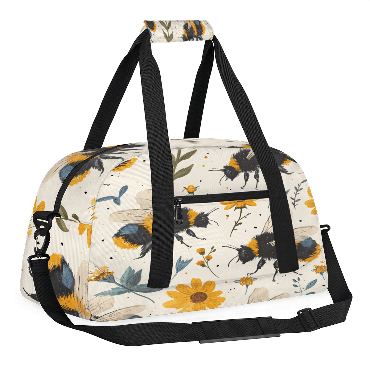 Herdesigns Bee Sports Duffle Bag for Women & Men, Flowers Bee Gym Bag Dance Bag Overnight Bag Carry On Weekender Travel Bag