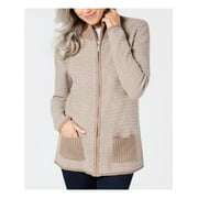 KAREN SCOTT Womens Beige Pocketed Striped Zip Up Jacket Petites PM