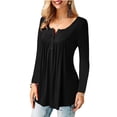 thumbnail image 2 of Blusa de mujer con cuello en V, botones y tapeta, estilo túnica lisa, manga larga, 2 of 4