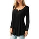 thumbnail image 2 of Blusa de mujer con cuello en V, botones y tapeta, estilo túnica lisa, manga larga, 2 of 4