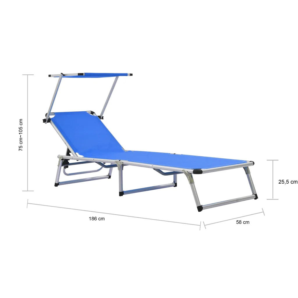 Veryke Outdoor Folding Beach Chaise Lounge Chair with Canopy, Blue - image 2 of 10