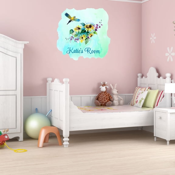 Personalized Watercolor Decal Bedroom Wall Decal for Children Colorful Flowers Personalized Name Art Cute Custom Name Décor - Size: 10 In x 10 In